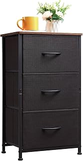 Somdot Small Dresser for Bedroom with 3 Drawers, Storage Chest of Drawers with Removable Fabric Bins for Closet Bedside Nursery Laundry Living Room Entryway Hallway, Black/Rustic Brown