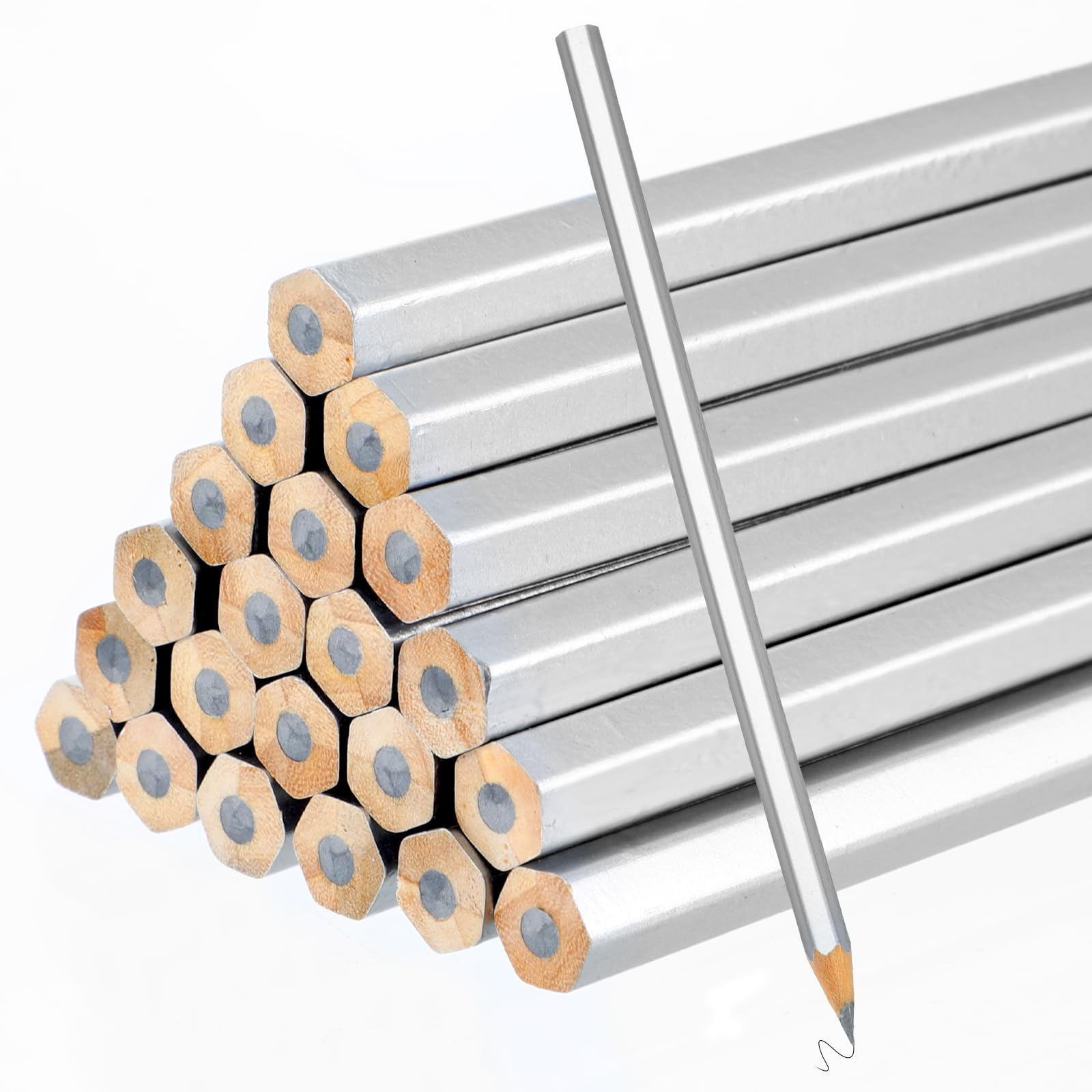 24pcs Silver Streak Welders Pencil 6.9inch Metal Marking Pencil Metallic Silver Pencils for Metal Construction Welding Pencils Marking Tools for Workers Plumbers Framers Carpenters — Amazon image 8
