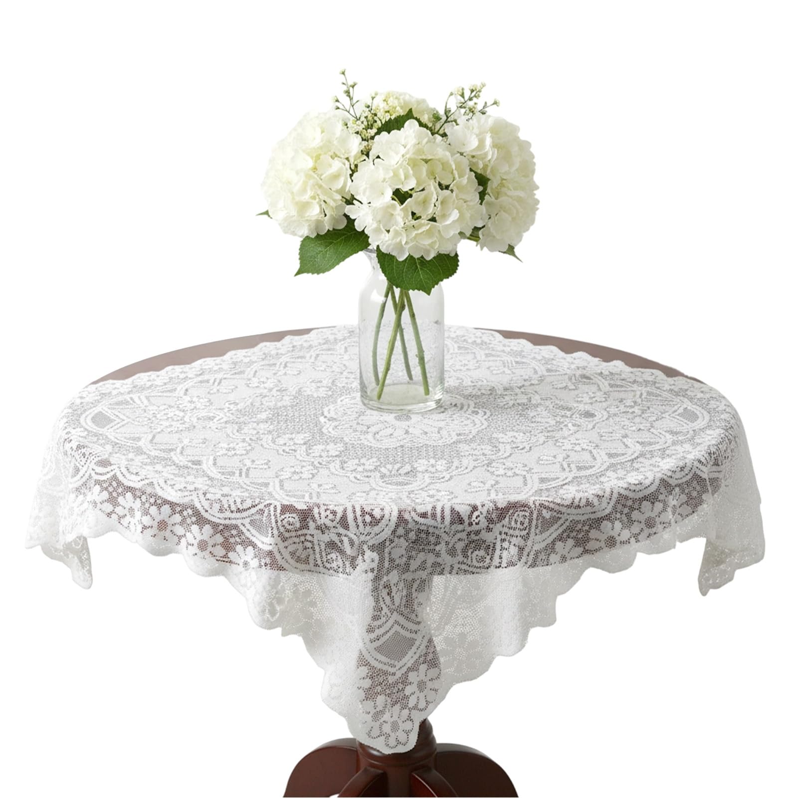 Lace Table Cloth, White Lace Tablecloth 35.4 X 35.4in—Square Table Cloth Vintage Embroidered Style Crochet Small Tablecloth for Summer Outdoor Tea Party Reception Dinner Home Decor-image-2