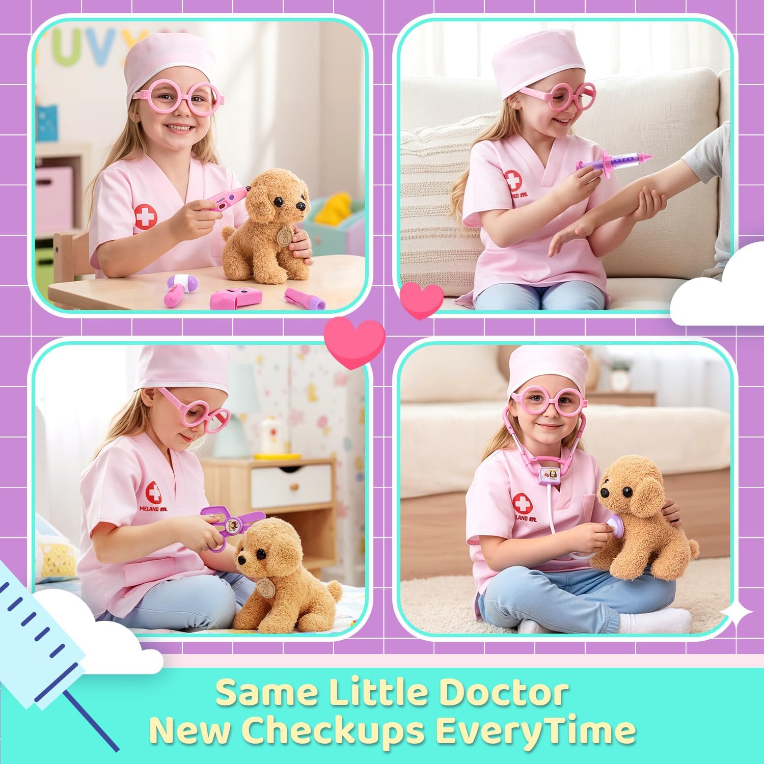 Meland Toy Doctor Kit for Girls, Pretend Play Toy Doctor Set with Dog , Carrying Bag, Stethoscope & Dress Up Costume Gift for Kids Toddlers Ages 3 4 5 6 Year Old for Role Play - Image 5
