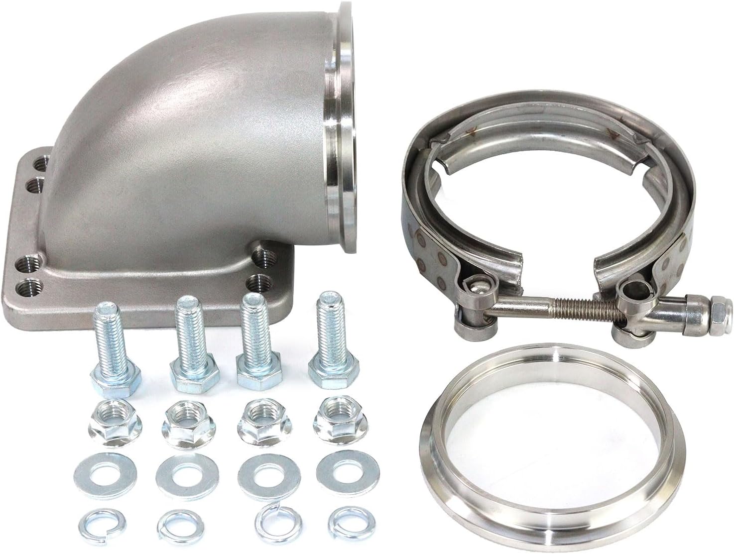 3.0" V-Band Turbo 90 Degree Elbow Downpipe Flange Adapter Kits Cast 304 Stainless Steel for T3 T4 Turbocharger with Bolts