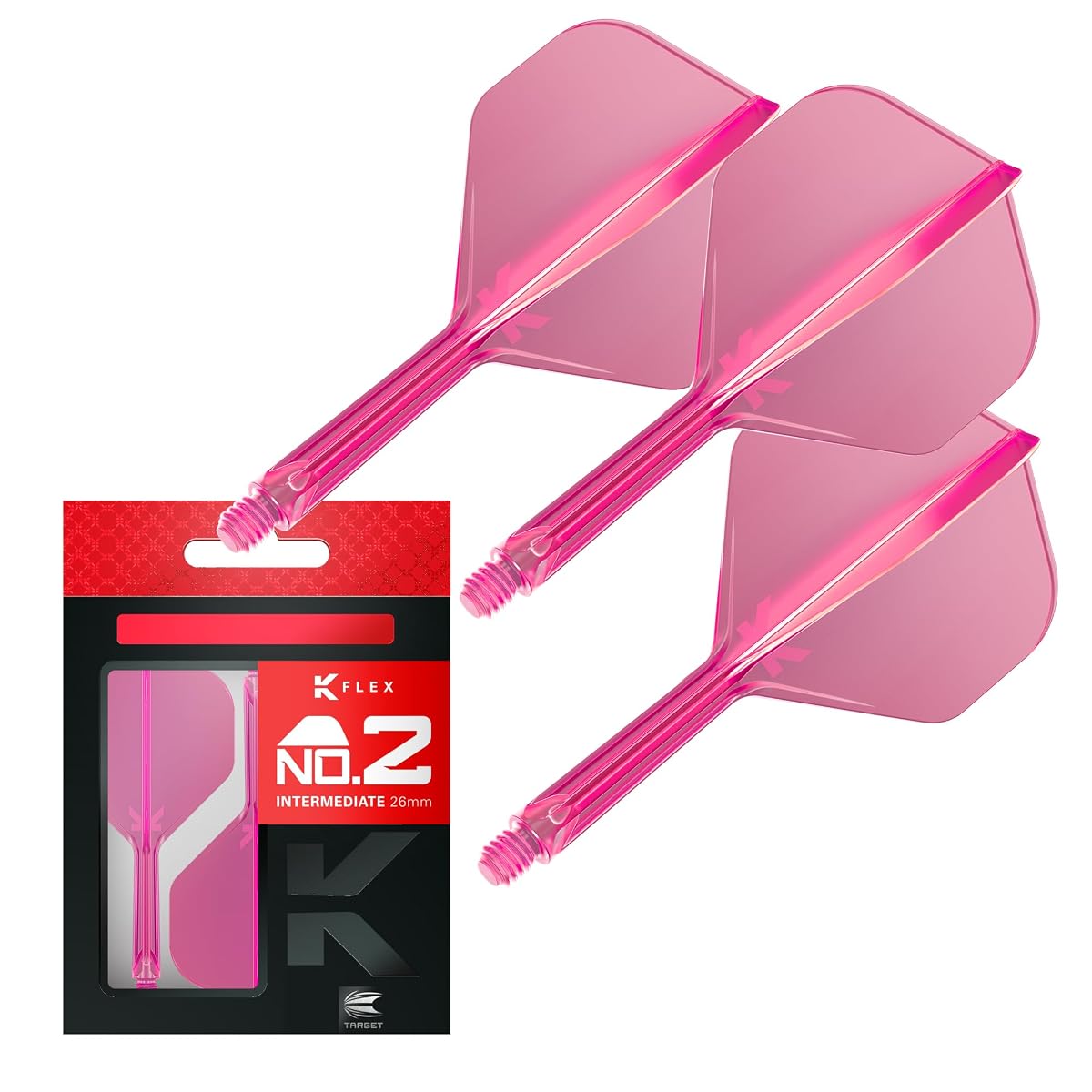 Target Darts K Flex Dart Flights & Shafts, No.2 Pink, Intermediate Size (26mm)