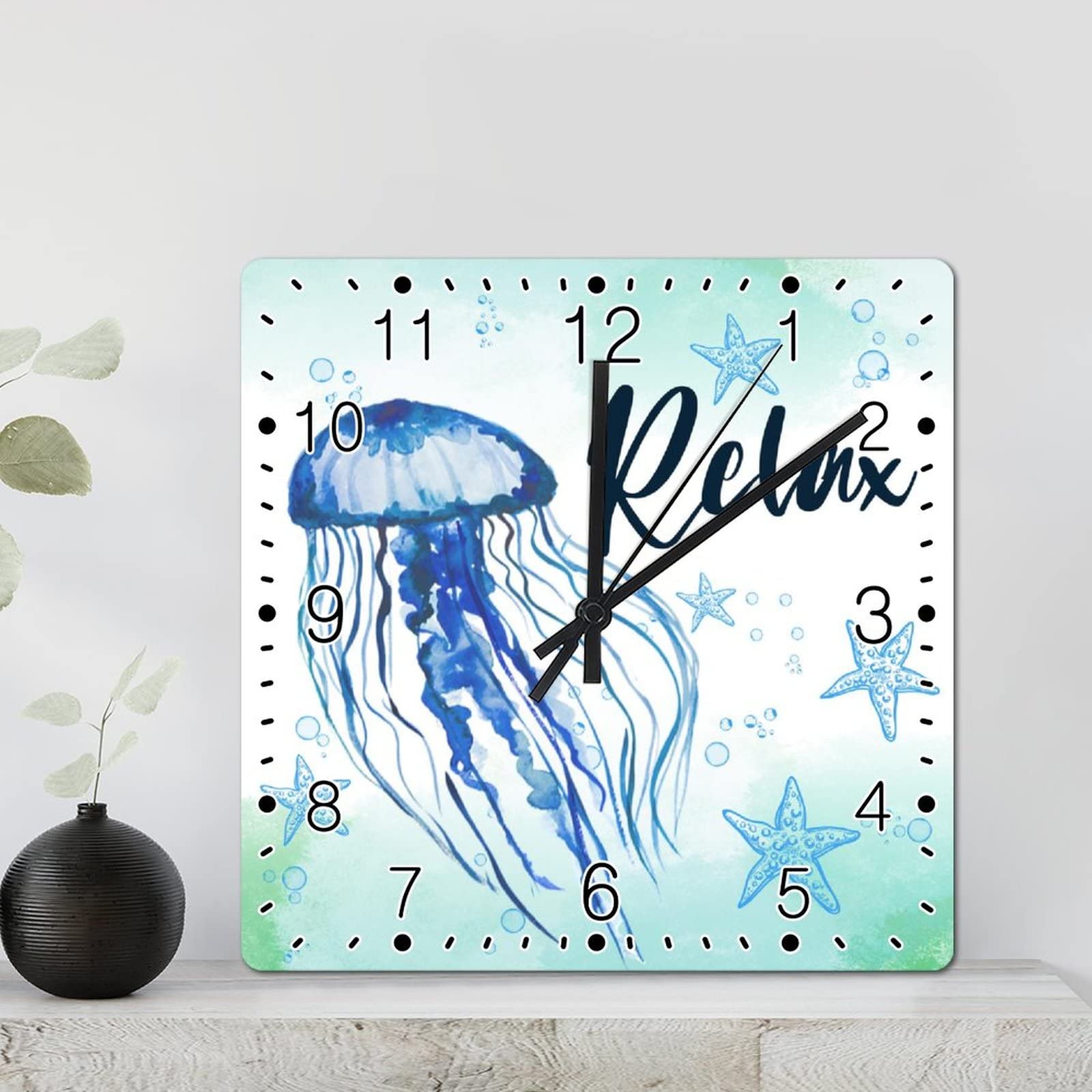 Horloge murale méduse carrée rustique 30,5 cm pour décoration intérieure calme