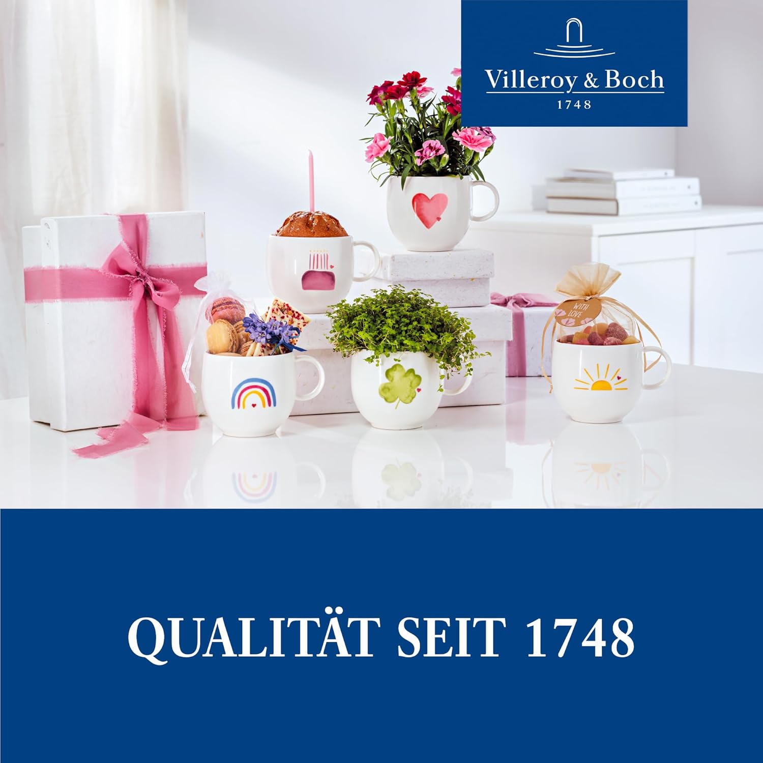 Villeroy & Boch – with Love Breakfast Plate Be Happy 21 x 21 x 2.5 cm, Premium Porcelain, Gift, Small Plate, Cake Plate, Salad Plate, Dessert Plate, Dishwasher- and Microwave-Safe
