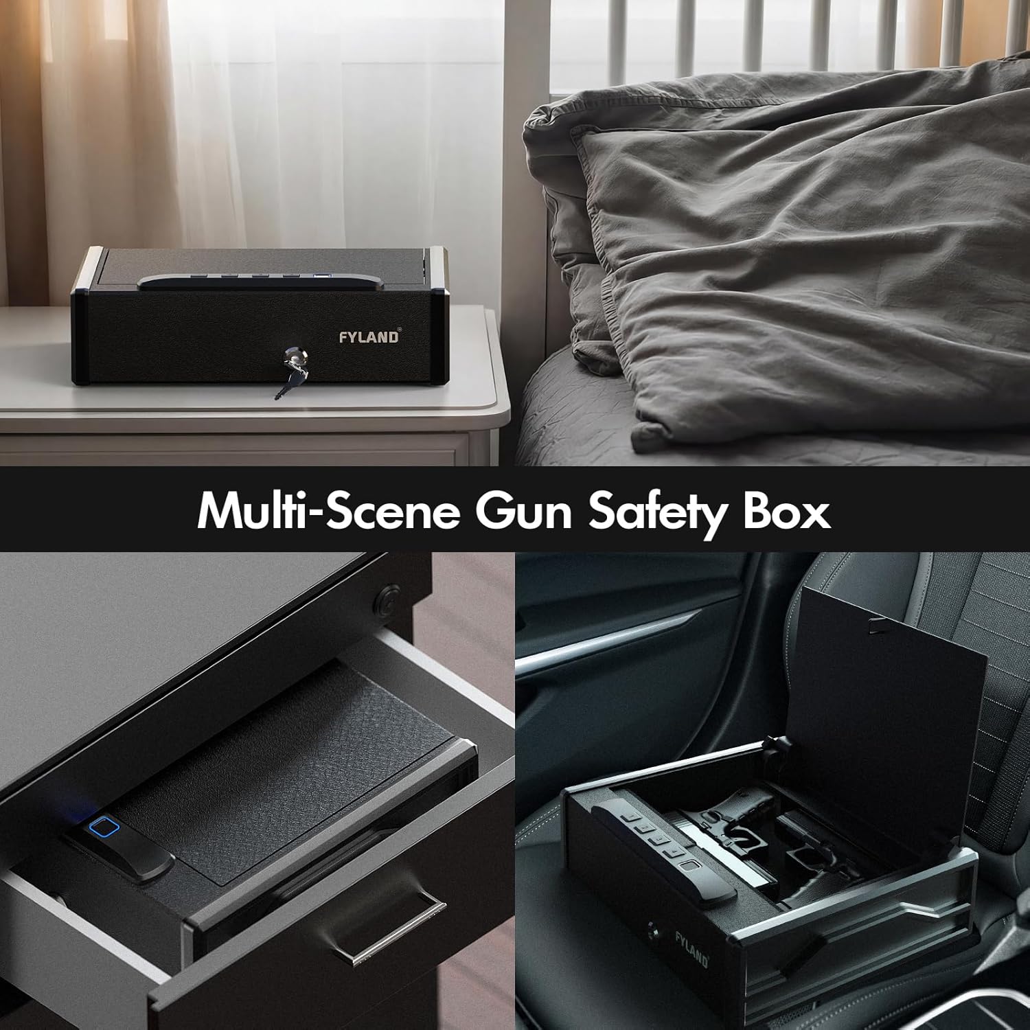 Biometric Gun Safe for Pistols - 3-Way Quick Access Handgun Safe with Fingerprint/Digital Keypad/Key, Large Capacity Gun Lock Box for Home, Bedside Nightstand and Car, Matte Black