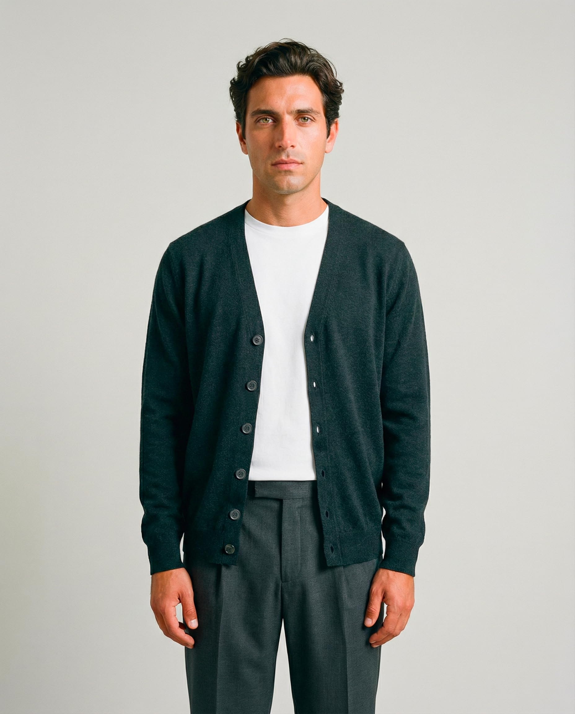 Diana Studio - Cardigan Basico in 100% Lana Merino, Uomo, Maniche Lunghe, Regular Fit