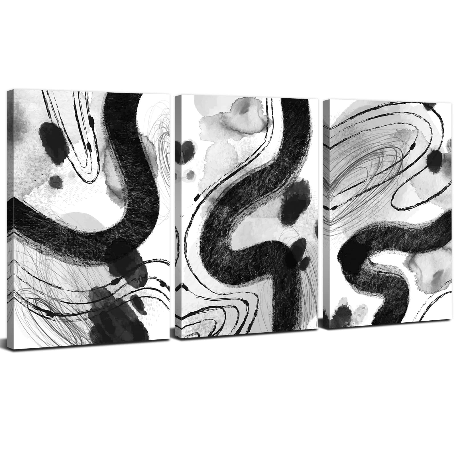 AREBOLO Abstract Canvas Wall Art Black and White Wall Art, 3 Piece Modern Neutral Picture Art for Bedroom Living Room Marble Paintings Prints Posters Minimalist Artwork Framed Home Decorations 40x30CM
