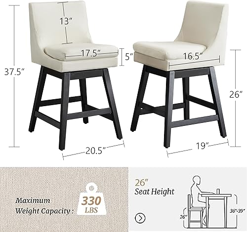 Miniatura 2 de Taburetes de bar giratorios de altura de mostrador, 360 taburetes de bar giratorios de 26 pulgadas de alto, altura del asiento con cojín grueso y