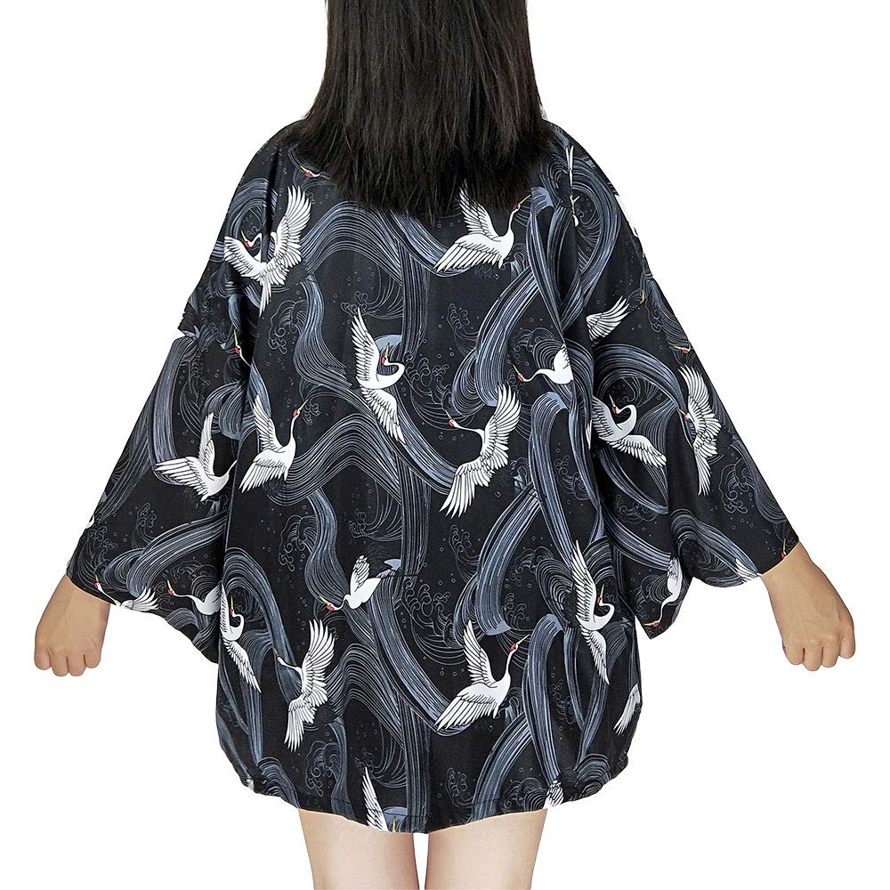 G-LIKE Japanese Kimonos Women's Clothing - Traditional Haori Costume Robe Tokyo Harajuku Dragon Pattern Antique Jacket Nightdress Bathrobe Sleepwear, Crane, Einheitsgröße Große Größen