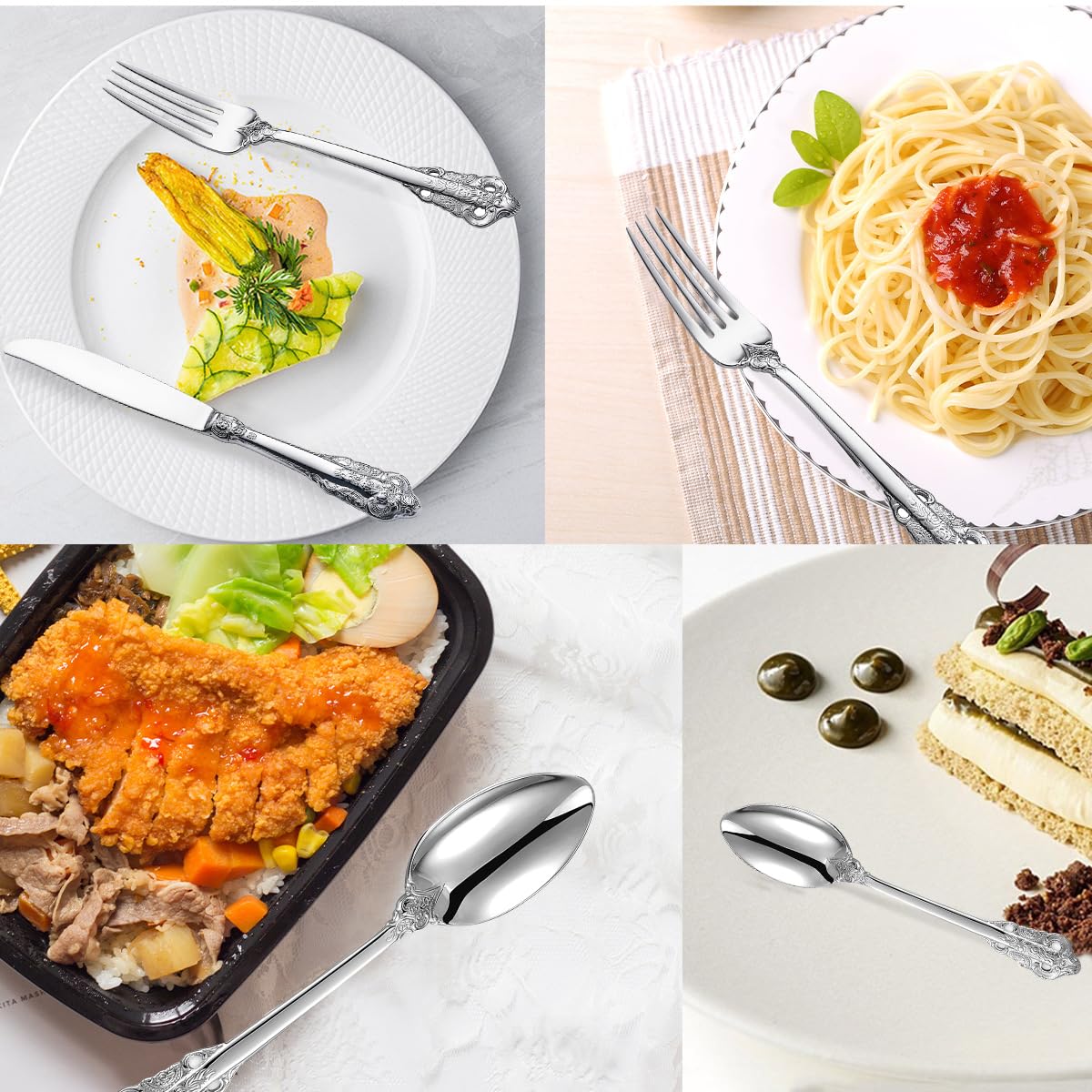 Juego de cubiertos martillados de 24 piezas, acero inoxidable, cuchillo, tenedor, cuchara, juego de cubiertos para 6 personas, modernos cubiertos de plata para casa/restaurante/fiesta