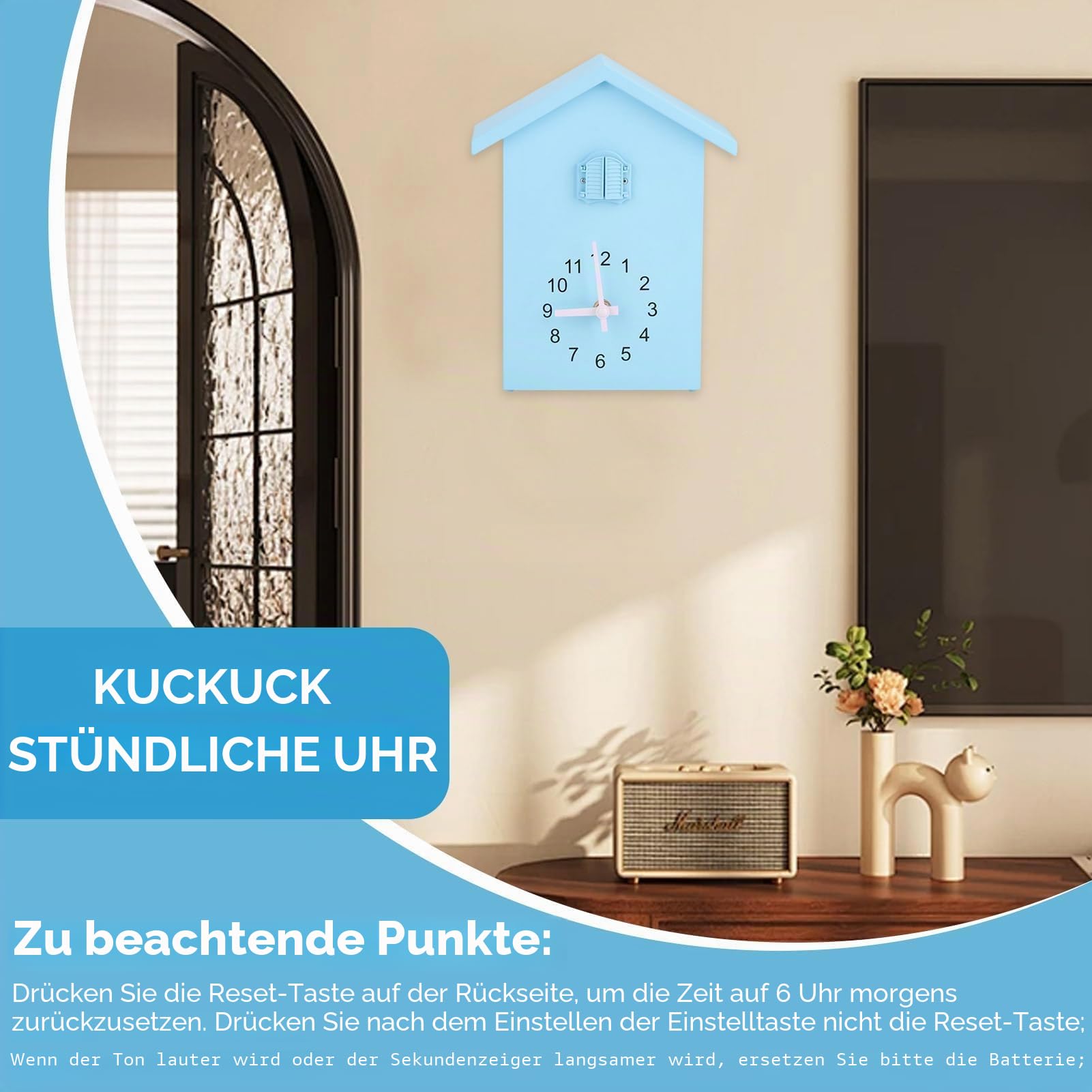 HERCHR Moderne Kuckucksuhr, Birdhouse blau Wanduhr Kuckucksuhr aus dem Fenster, Kleiner Vogelstunden Uhr für Zuhause Wohnzimmer Küche Büro Dekor