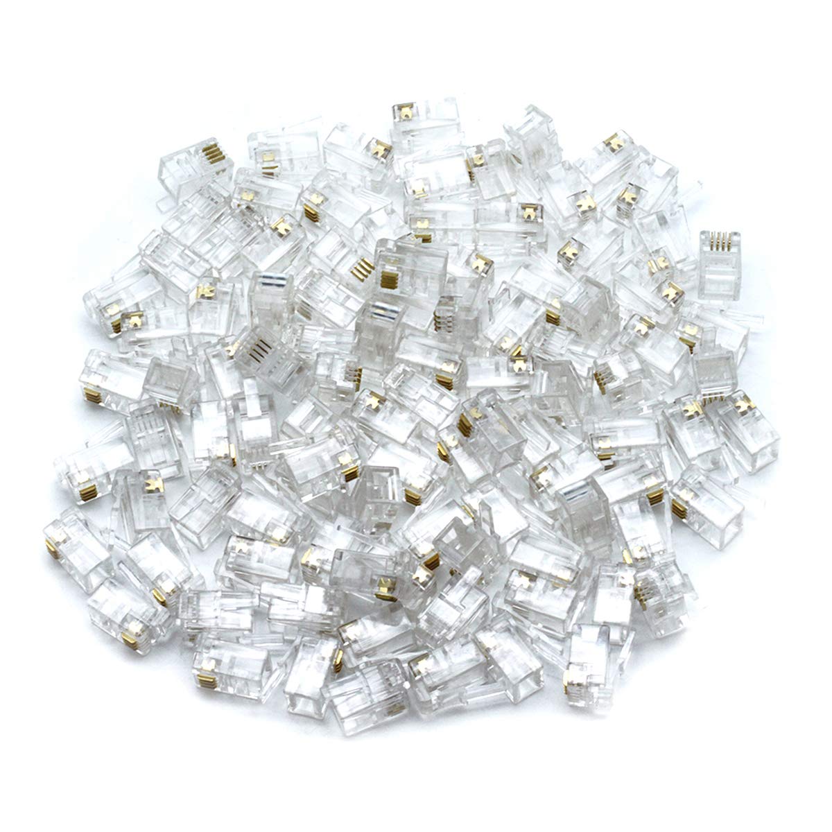Dasunny 100Pcs RJ9 Plug RJ22 Plug Modular Phone Headset Jack Connector for RJ9/RJ10/RJ22 Telephone Flat Cable