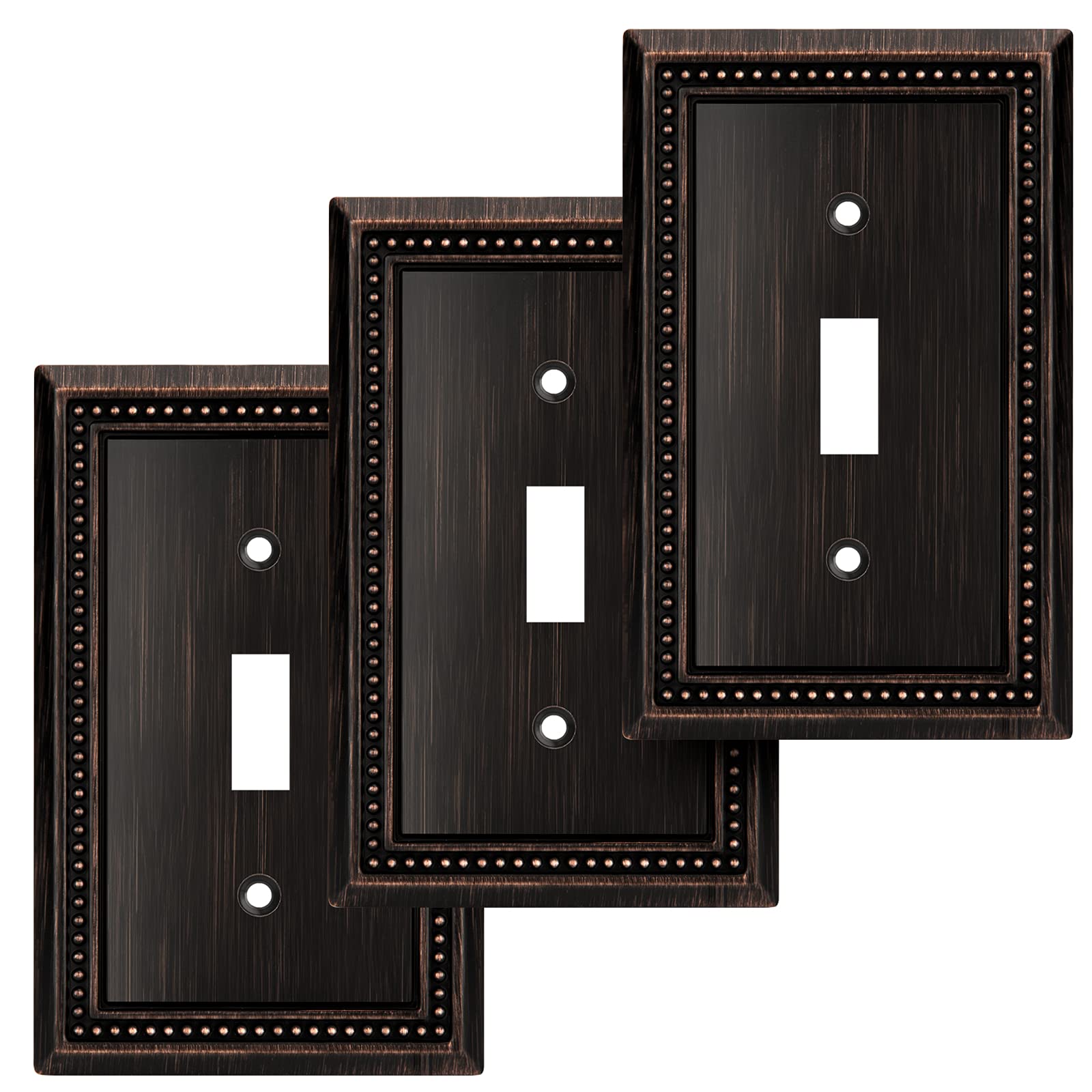 Henne Bery Sunken Pearls Heavy Duty Decorative Wall Plate Switch Plate Outlet Cover (Single Toggle, 3 Pack, Aged Bronze)
