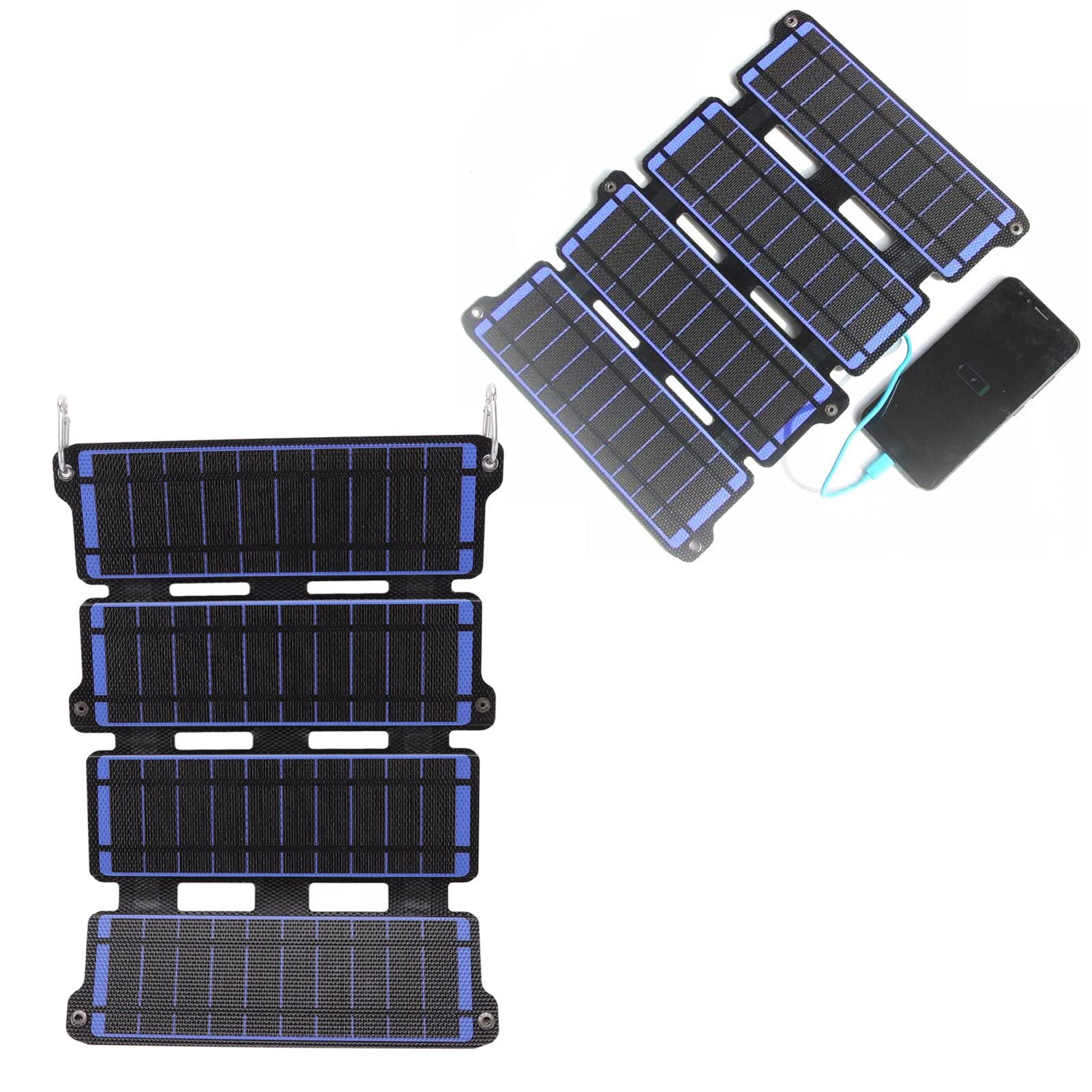 Panneau Solaire Flexible en Silicium Monocristallin 14 W avec 2 Sorties USB pour Téléphones Mobiles, Camping-cars, Navires – Panneau Solaire Pliable Extérieur Léger (BLUE)