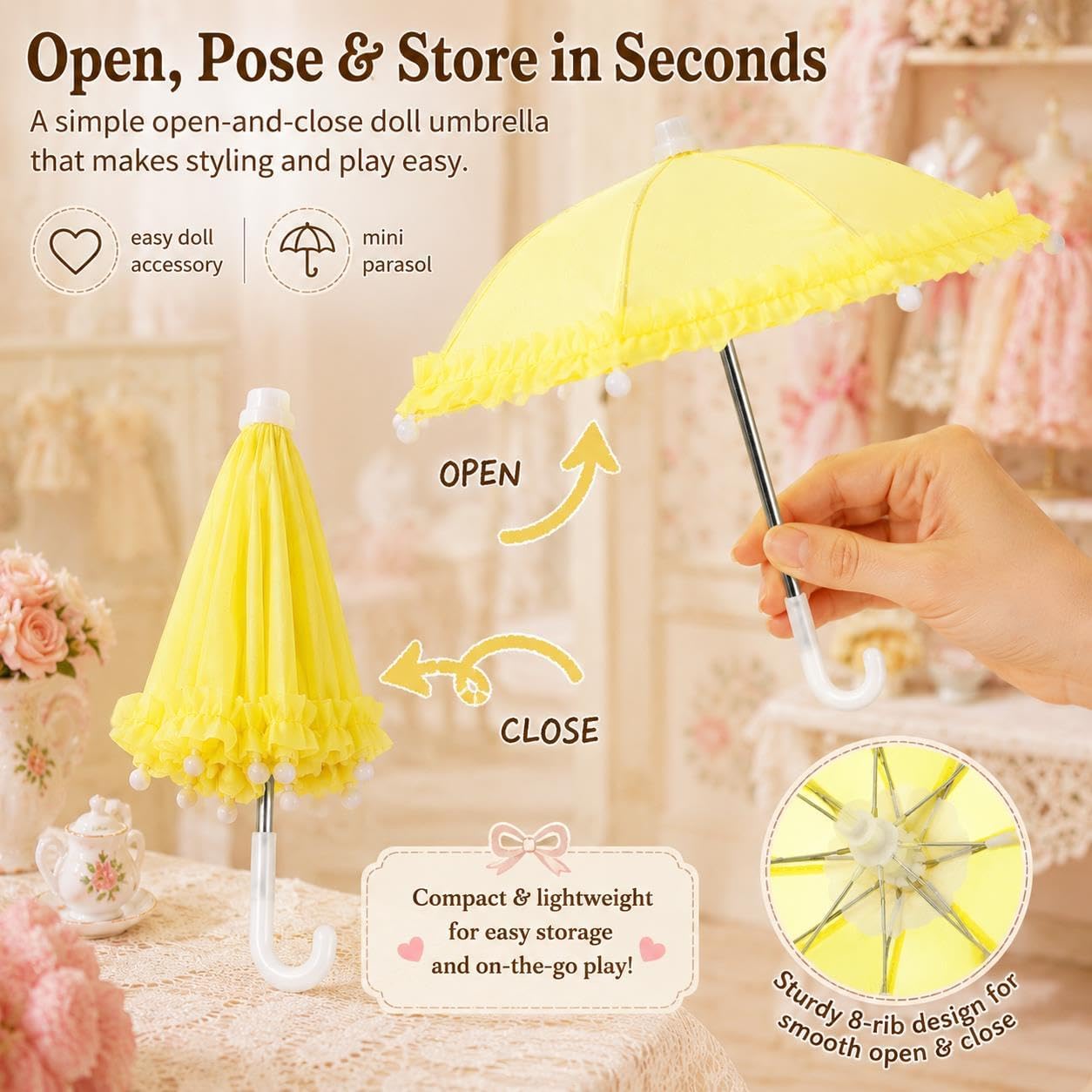 Toddmomy Mini Umbrella for 18 inch Dolls Dollhouse Accessory Rainy Parasol Photo Props and Decoration Cute Bubble Umbrella for Playtime 1 pc image 3