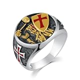 Knights Templar Ring for Men Stainless Steel Medieval Red Cross Design Retro Ring Jewelry Gift