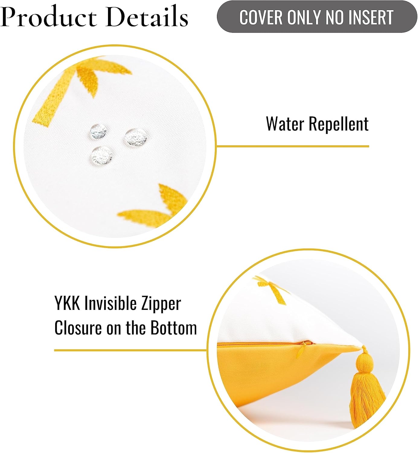 Hofdeco Premium Coastal Patio Indoor Outdoor Lumbar Pillow Cover Only, 12"x20" Water Resistant for Backyard, Couch, Yellow Baby Blue Embroidered Palm Tree Tassel