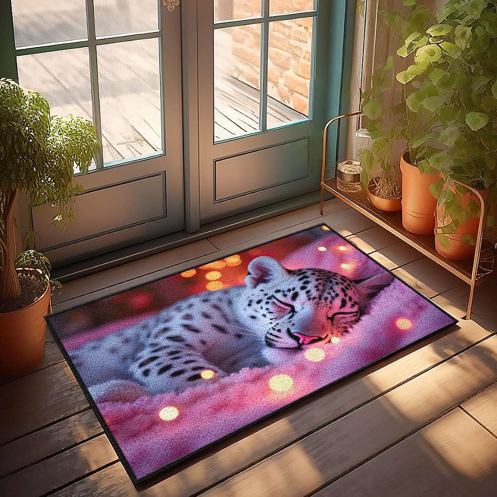 Tapis de porche extérieur léopard des neiges 65 x 90 cm avec paillasson Home Sweet Home