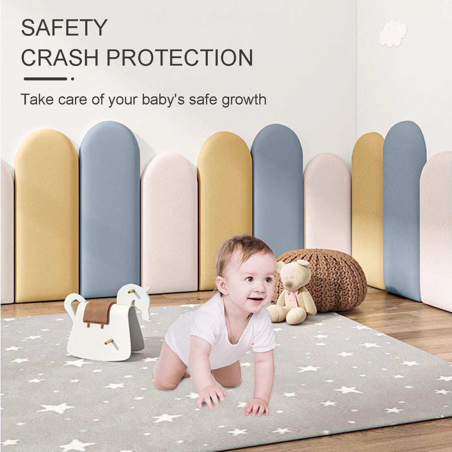 Tête De Lit Tapissée, 3D Enfants Anti-Collision Tapis Murale, Auto-Adhésive Coussin Mural Sac Souple pour Complet, Reine Et Roi Lit
