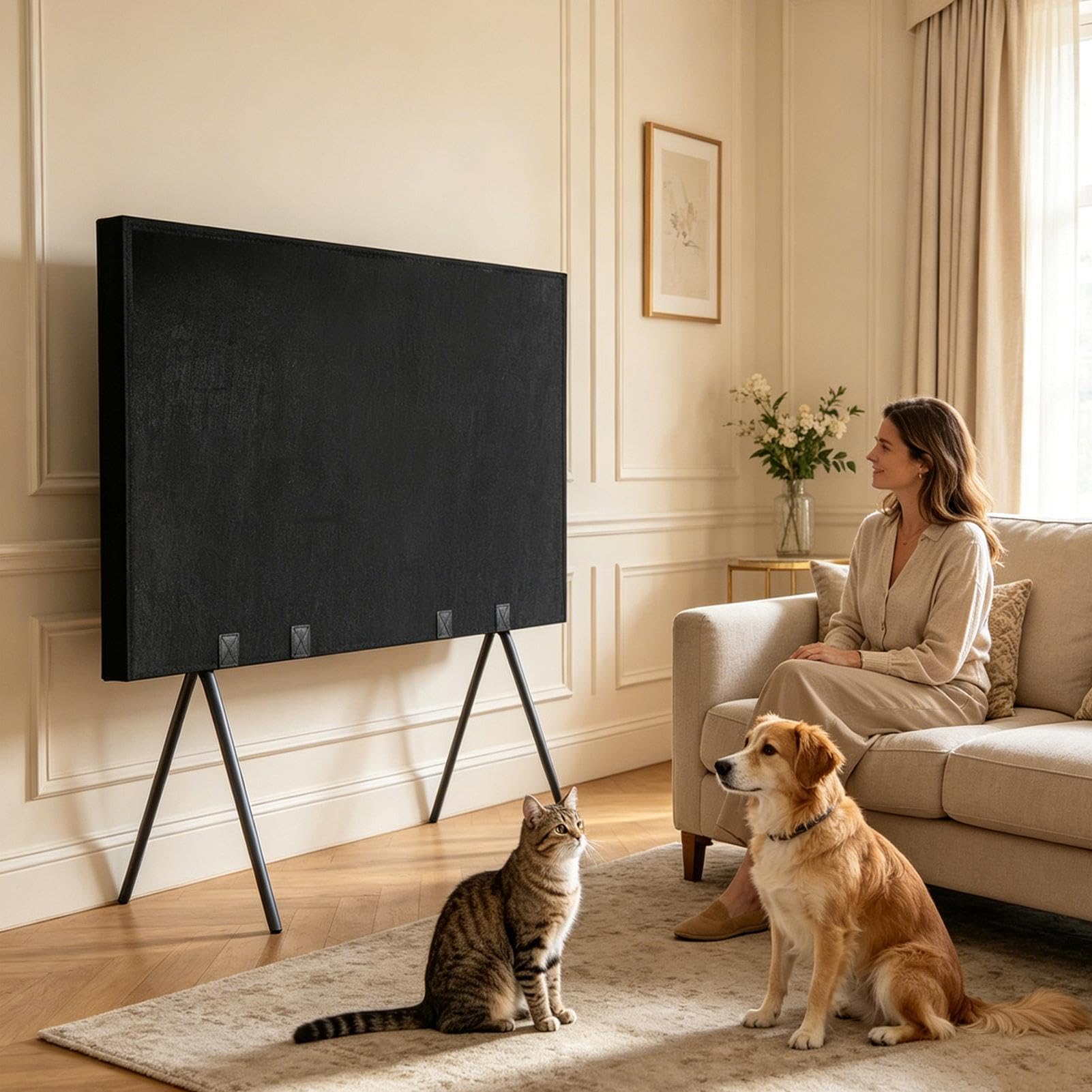 Generisch Protector de pantalla de fieltro para televisores de 55 pulgadas, resistente a los arañazos con correas de fijación para transporte y renovación