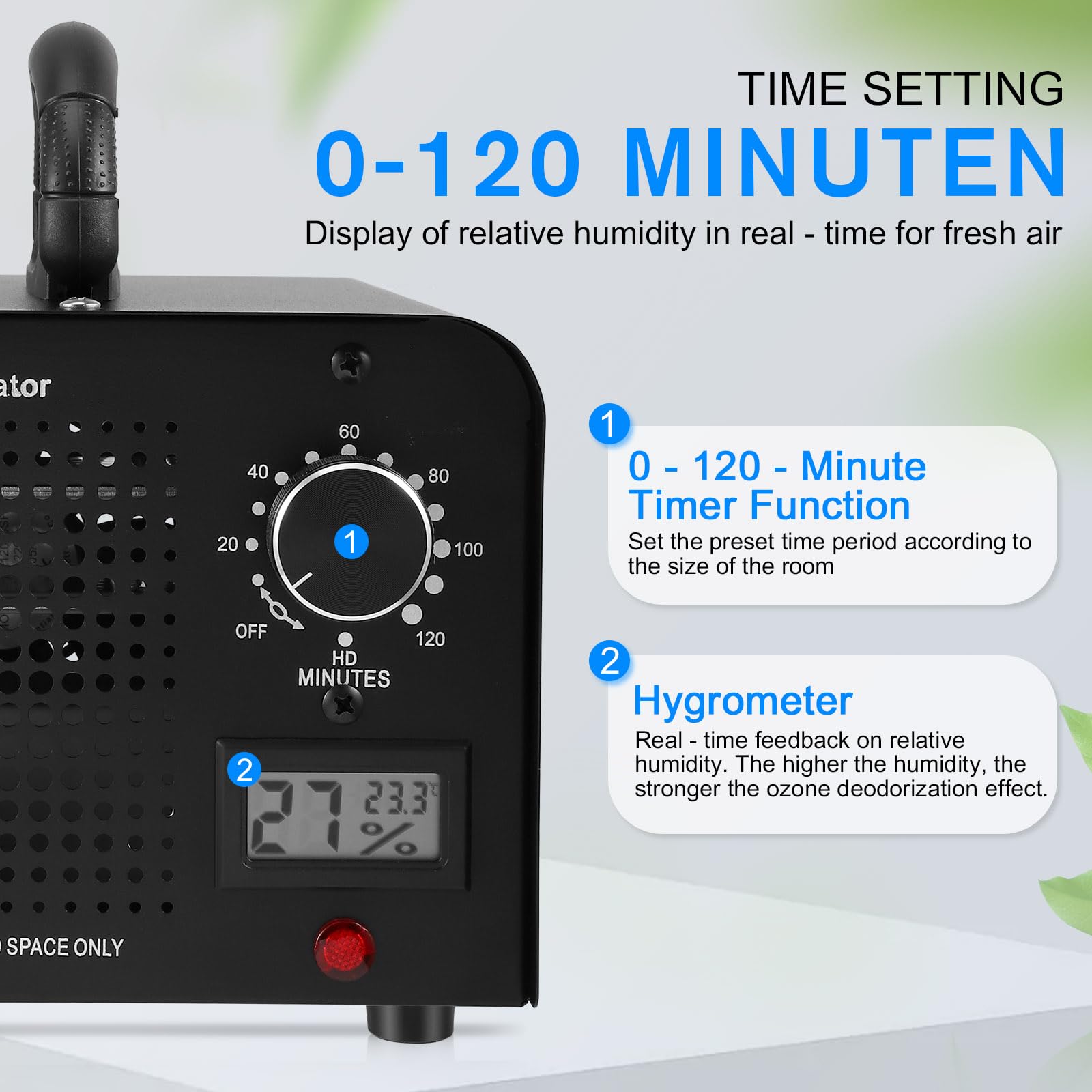 Générateur d'ozone 60000 mg/h, purificateur d'air Ozone avec affichage de la température et de l'humidité, Machine à Ozone, Ozone Generator Industriel, jusqu'à 300 m² pour Bureau, Maison, Voiture