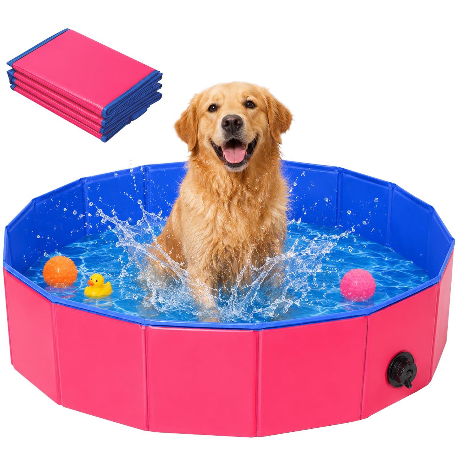 Piscine pour chien, 100 x 30 cm, baignoire pliable avec trou de drainage, pataugeoire pour animaux de compagnie, piscine pliable, pataugeoire robuste pour chiens et chats