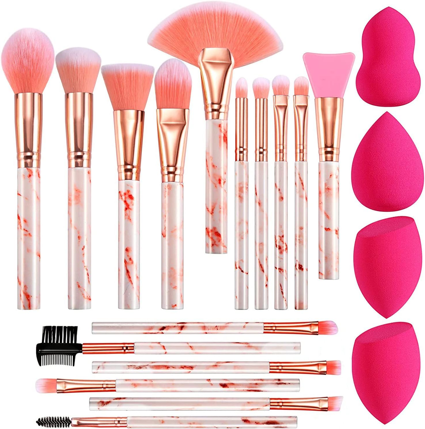 20Pcs Pink Makeup Brushes with Sponges Set Make Up Tool