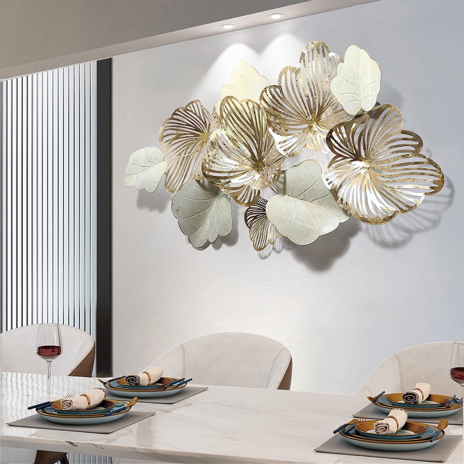 4 Decorazioni Parete Metallo A Forma Di Loto - Arte Murale Floreale Minimalista Per Interni - Foto 13