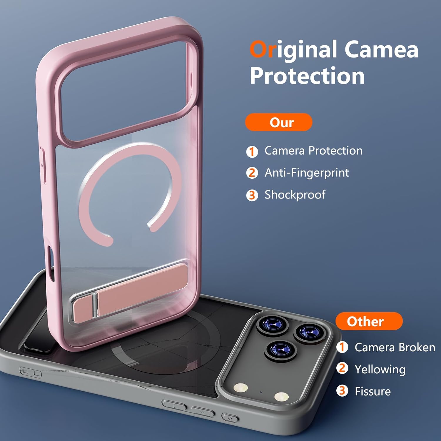 Magnetic Case for iPhone 17 Pro Max Phone Case with Privacy Screen Protector 2X,Compatible with MagSafe,Invisible Kickstand [20FT Protection],Translucent Matte Shockproof Cover for 17 ProMax,Orange - Image 3