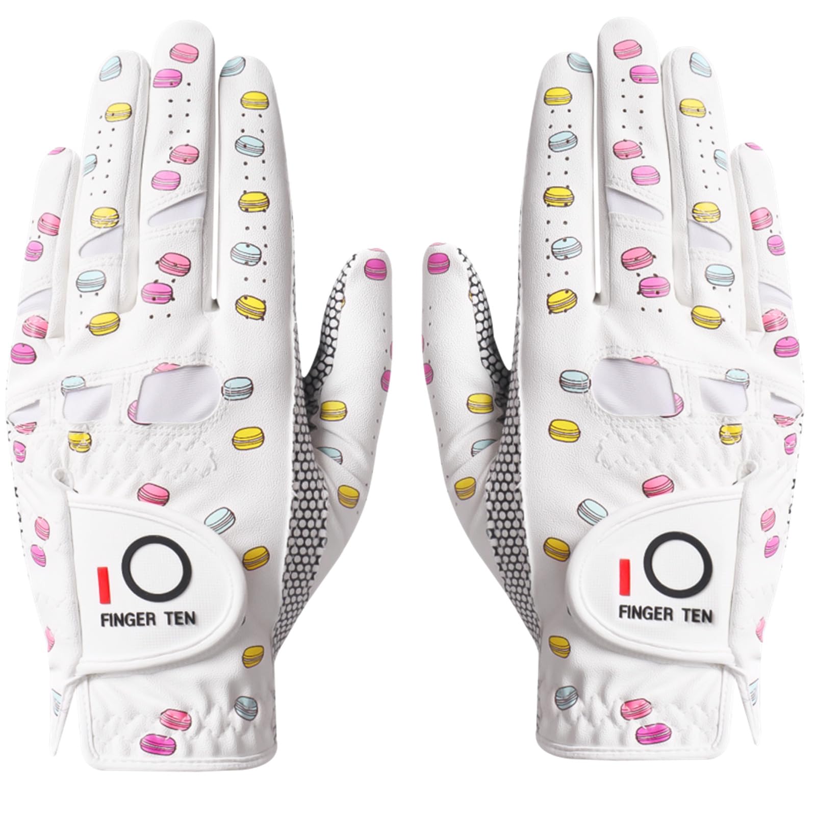 FINGER TEN Golf Gloves Ladies for Left and Right Hand with Non Slip Palm All Weather Soft in Pair,Women Golf Glove Rain Grip Weathersof Pro Color White Pink Size S M L XL (Medium,White)