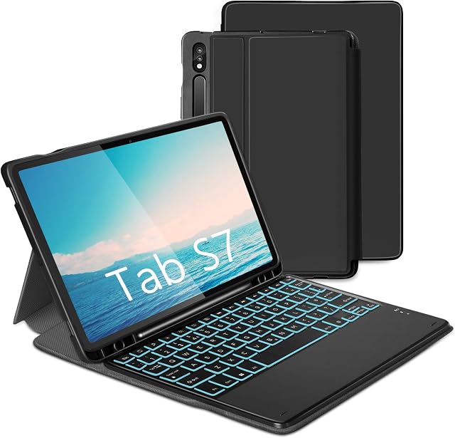 Backlit Keyboard Case Compatible with Samsung Galaxy Tab S8/S7 11-Inch, Case with Keyboard UK Layout Compatible with Samsung Galaxy Tab S8/S7, Black