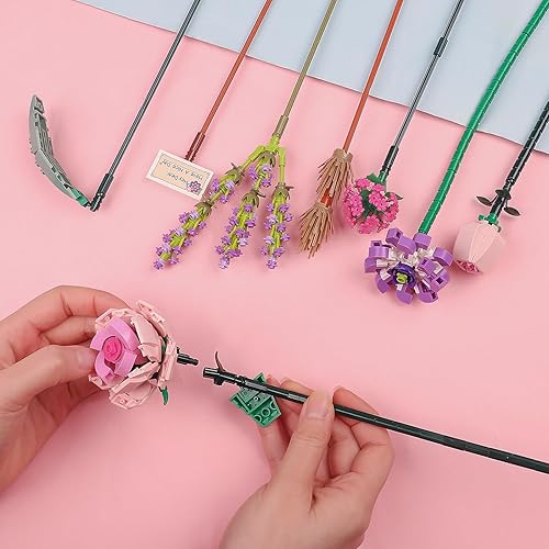 Miniatura 4 de Chodia Bloques de construcción de ramo de flores, mini juegos de ladrillos de rosa rosa, kits de juguetes creativos, kit de San Valentín, día de la