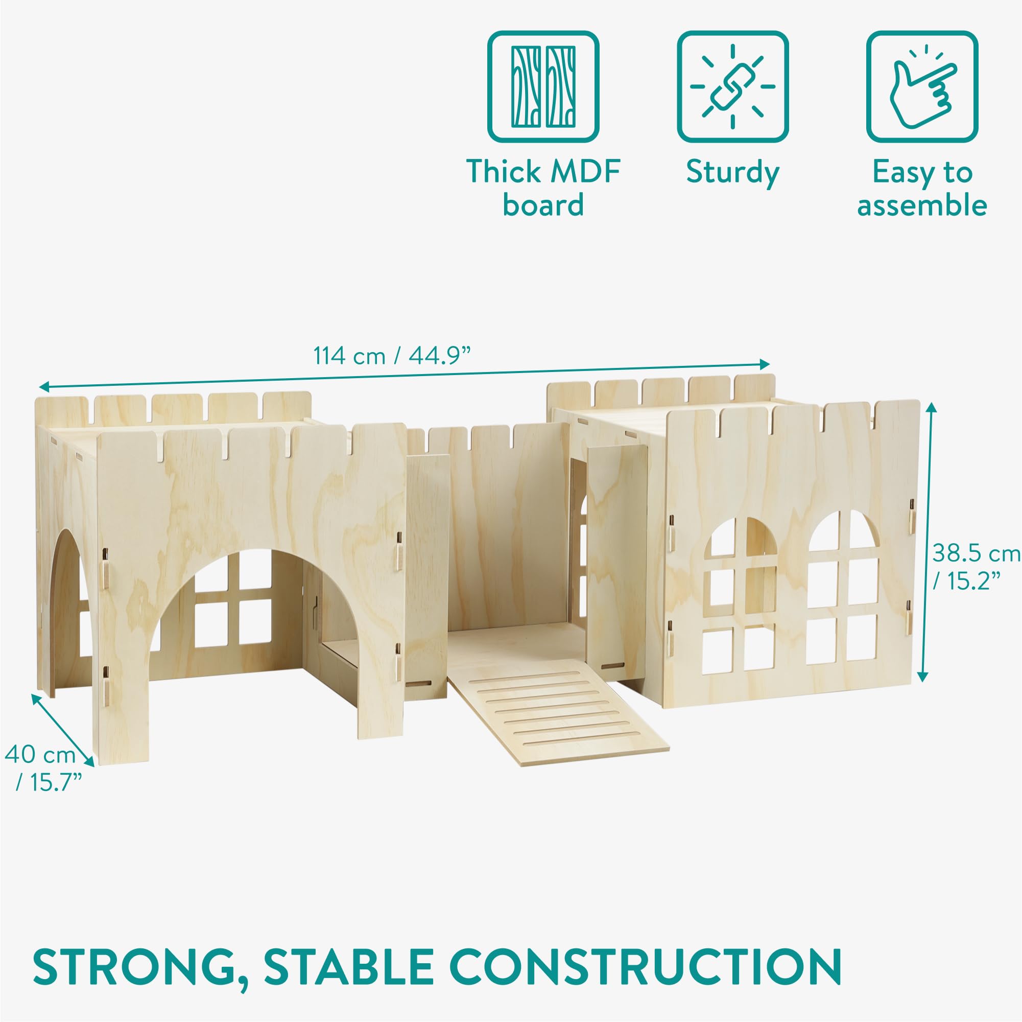 Letto In Legno Per Conigli E Piccoli Animali | Con Scala | 34x22x22 Cm | Per Criceti, Porcellini D'India, Furetti - Foto 3