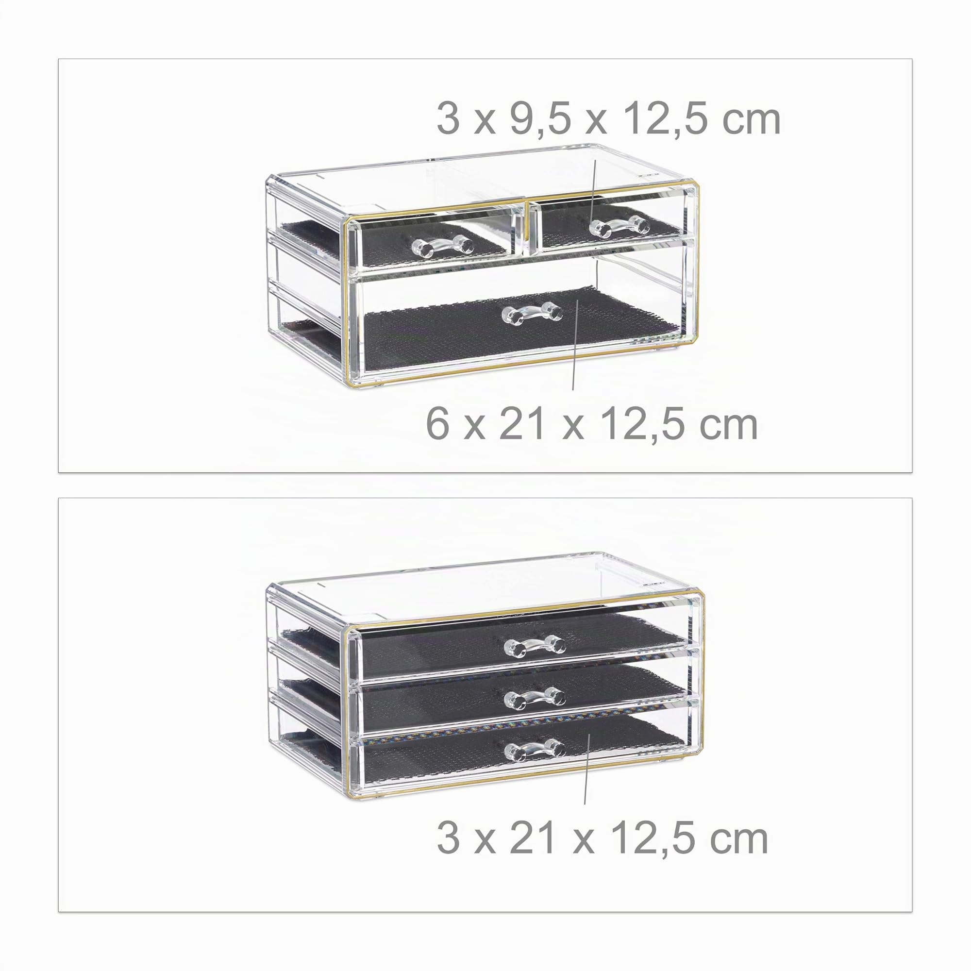 Relaxdays Contenitore per Cosmetici a 6 Cassetti, 22 Scomparti, Make Up Organizer, Porta-Trucchi, Acrilico, Oro