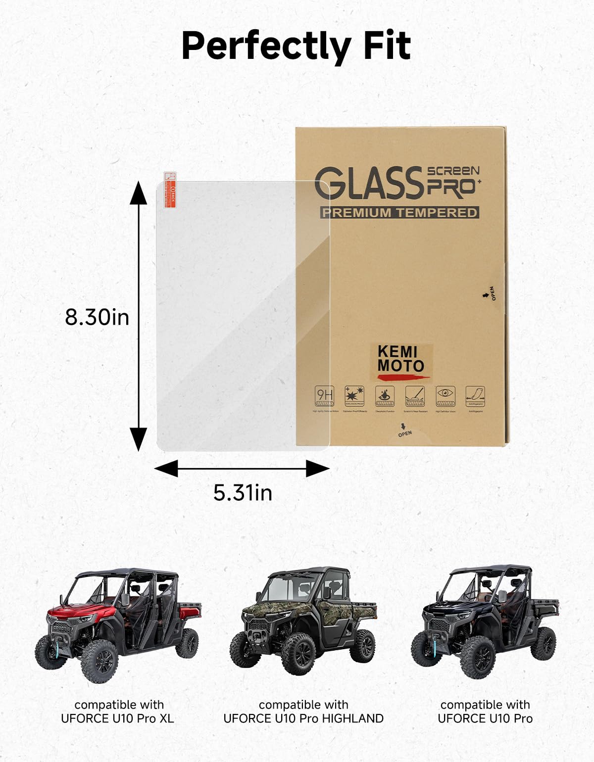 KEMIMOTO Pellicola protettiva in vetro compatibile con CFMOTO U10 Pro/U10 Pro XL/U10 Pro Highland, durezza 9H, vetro temperato ultra trasparente, anti-impronte con resistenza ai graffi