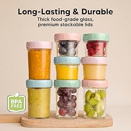 KeaBabies 4pk 8oz & 4pk 4oz Glass Baby Food Containers with Lids - Leak-Proof,Microwavable Small Glass Jars,Baby Purees & Toddler Snack Storage Containers,BPA-Free,Dishwasher & Freezer Safe(Musk Dusk)