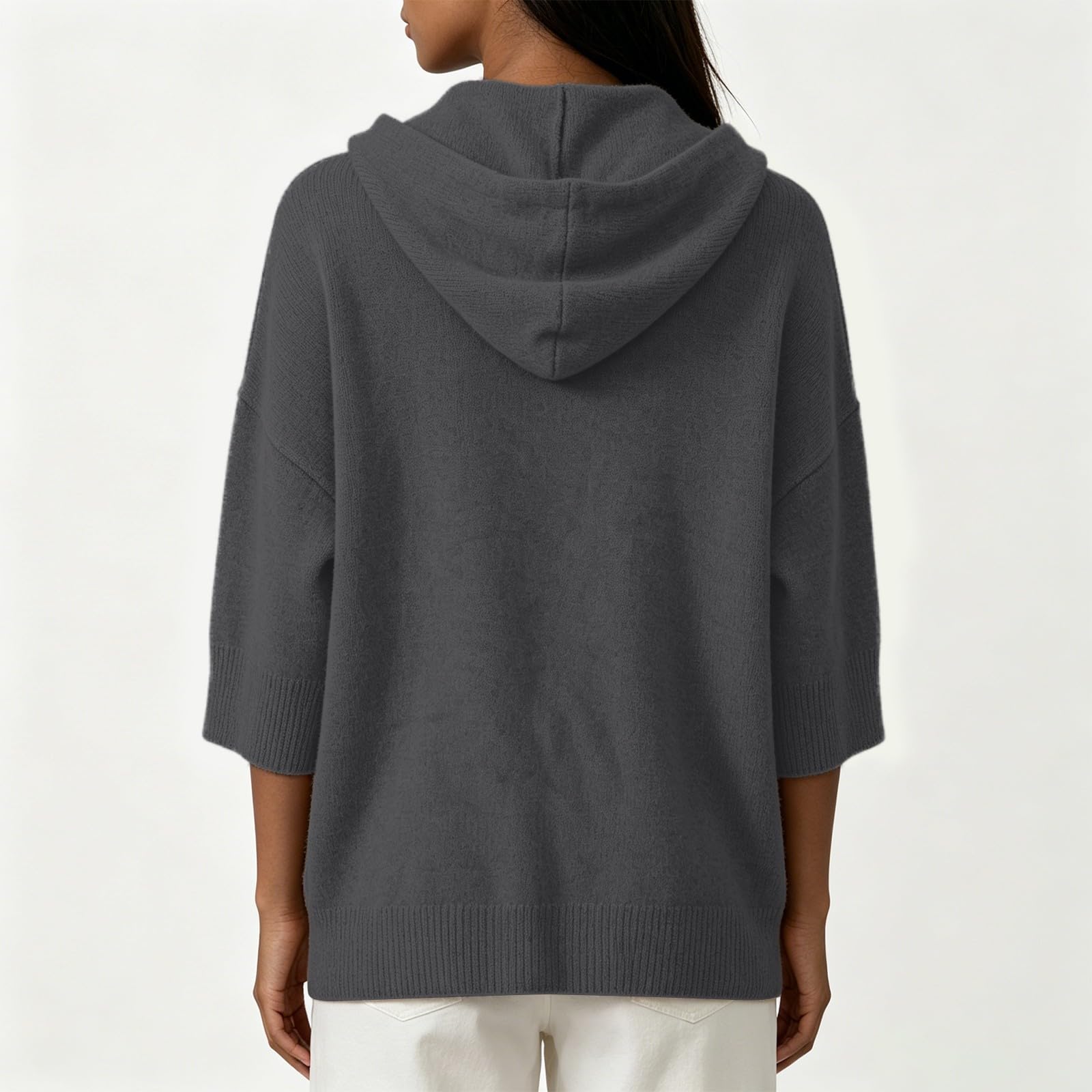 Generisch Sudadera con capucha de gran tamaño para mujer, informal, sudadera de manga larga, manga 3/4, con capucha, monocolor, a la moda, transpirable, para leggings