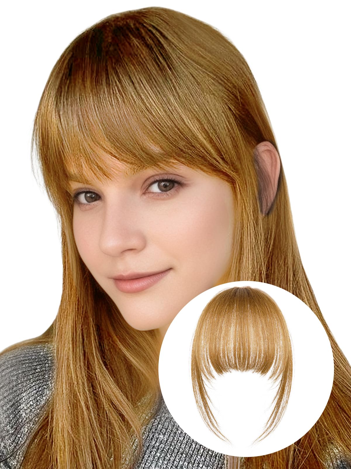 Clip in Bangs 100% Real Human Hair Fake Bangs Hair Clip on Bangs for Women Clip in Hair Extensions Fringe Air Bangs Hairpieces for Daily Wear(Wispy Bangs,Honey Blonde)