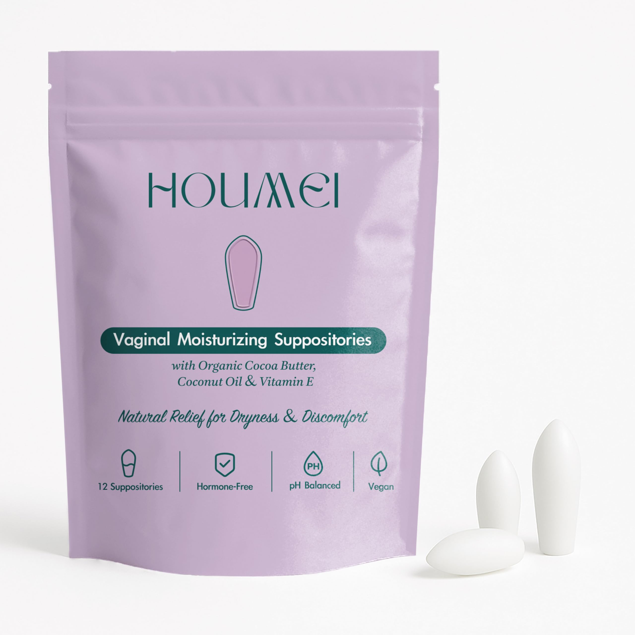 Vaginal Suppositories with Vitamin E and Hyaluronic Acid, Organic Feminine Moisturizer for Dryness & Discomfort Relief, pH-Balanced Natural Feminine Care, 12 Counts