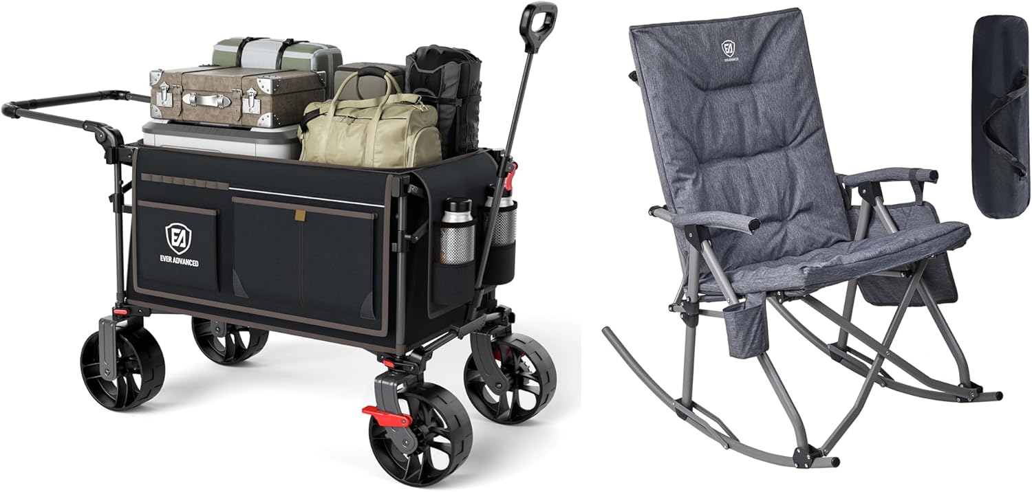 EVER ADVANCED Folding Push Wagon with Padded Rocking Chair