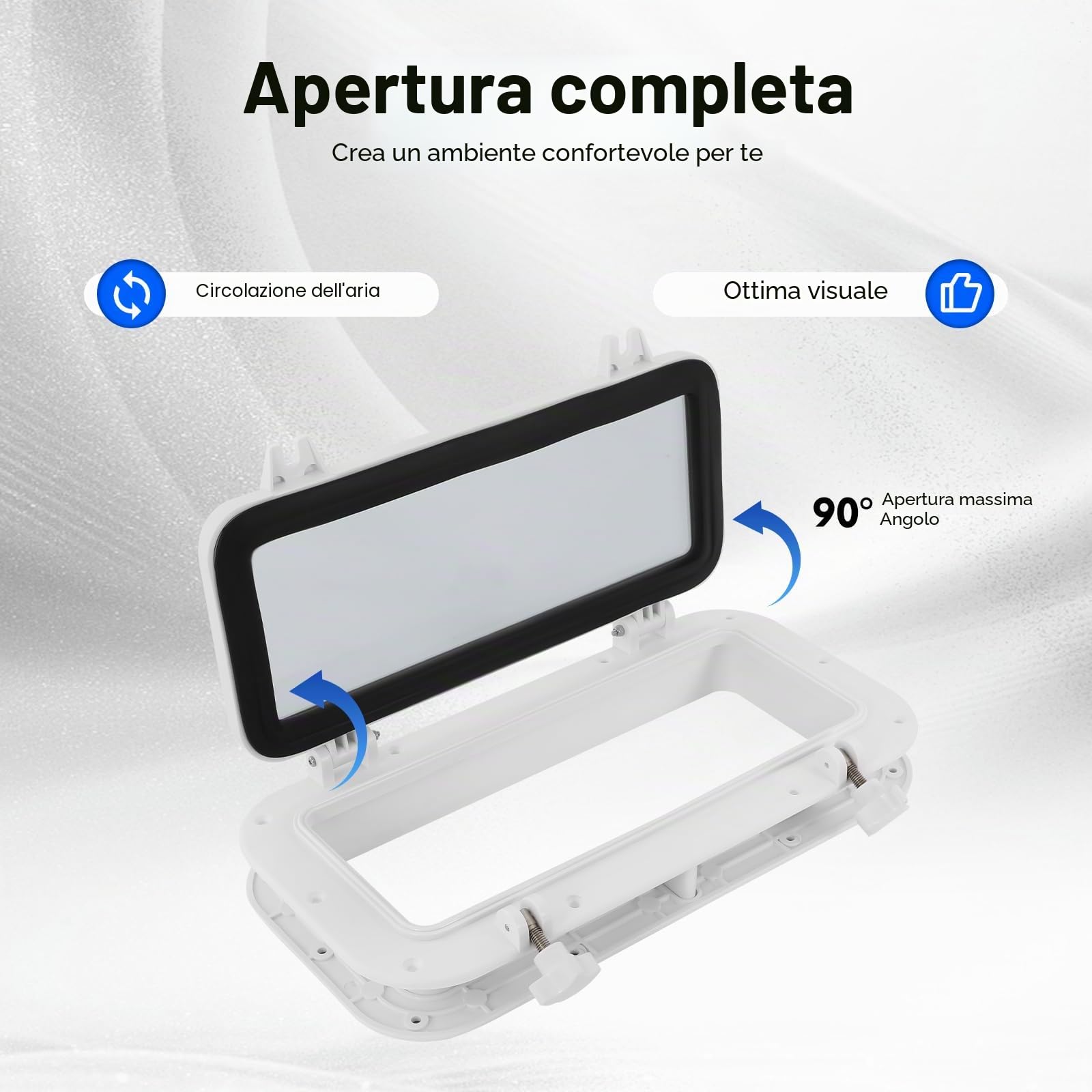 Oblò finestra per barca, camper – cassa rettangolare, vetro 4 mm, nero, materiale ABS