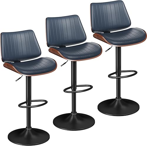 Miniatura 14 de Juego de 2 Taburetes de Bar, Taburetes de Bar para Isla de Cocina con Respaldo de Madera Curvada y Asiento de Cuero, Taburetes Giratorios para Marrón