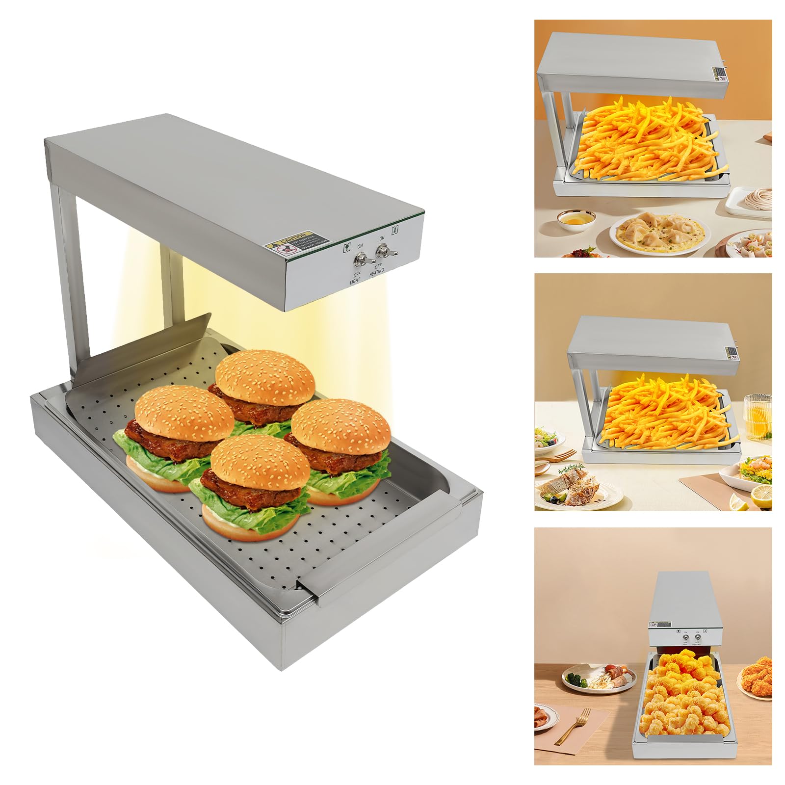 Calentador de patatas fritas, 750 W, calentador de patatas fritas, puente térmico, armario de calor buffet, calentador eléctrico de patatas fritas, calentador profesional con iluminación, para patatas