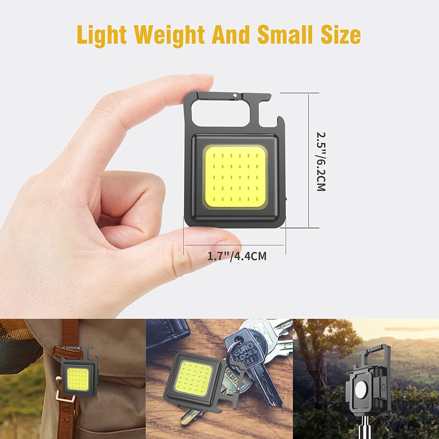 KriVat Keychain Led Light with Bottle Opener Multifunctional Flashlight Small Emergency Light Pocket Light Mini Cob 500 lumens Rechargeable Light Keychain (Square, Metal) 3