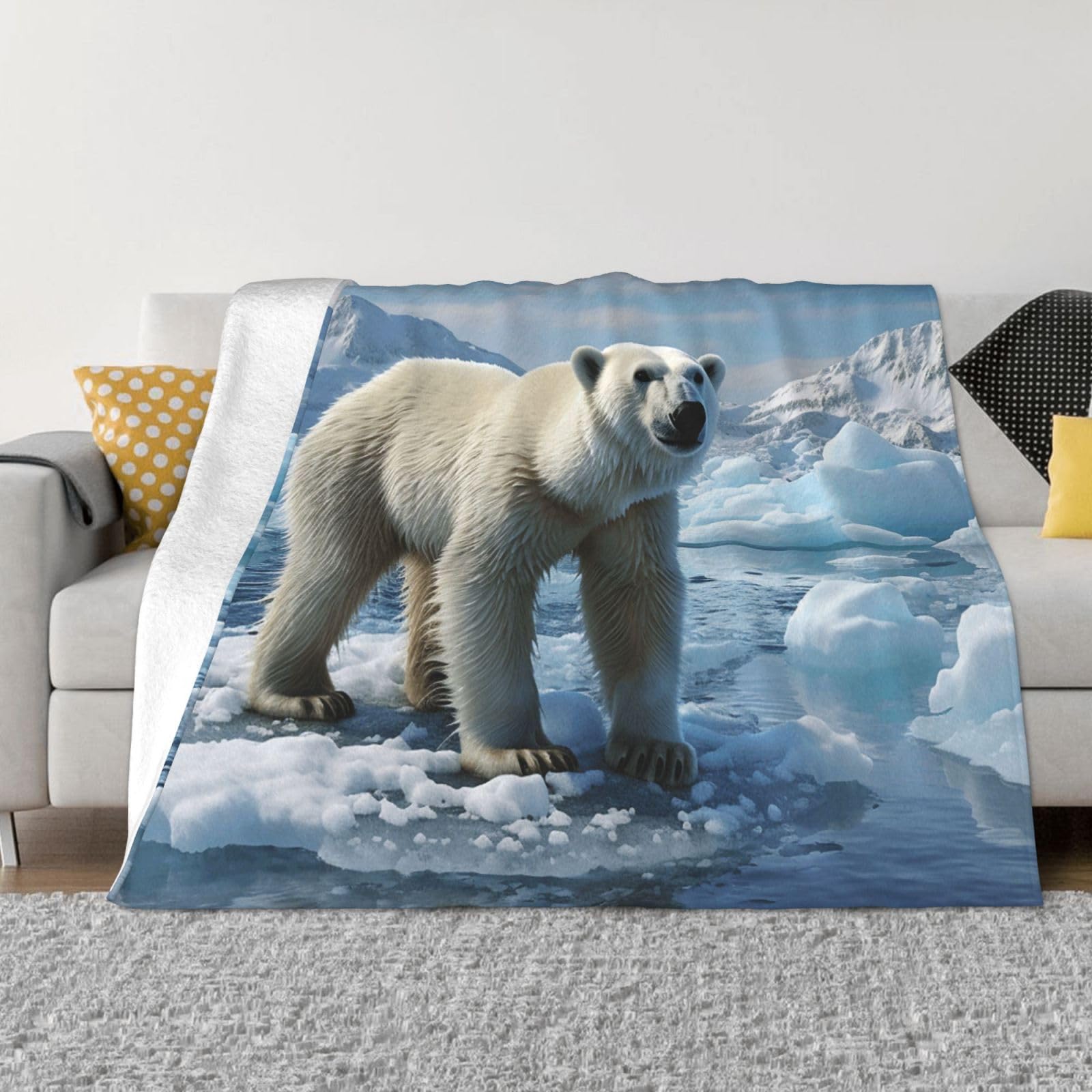 KLOPH Polar Bear Ice Throw Blanket 60"x50" Flannel Fluffy Warm Blanket for Couch, Reversible Plush Blankets for Bed, Comfy Fuzzy Blanket for Sofa, Plush Lightweight-Blankets for All Season