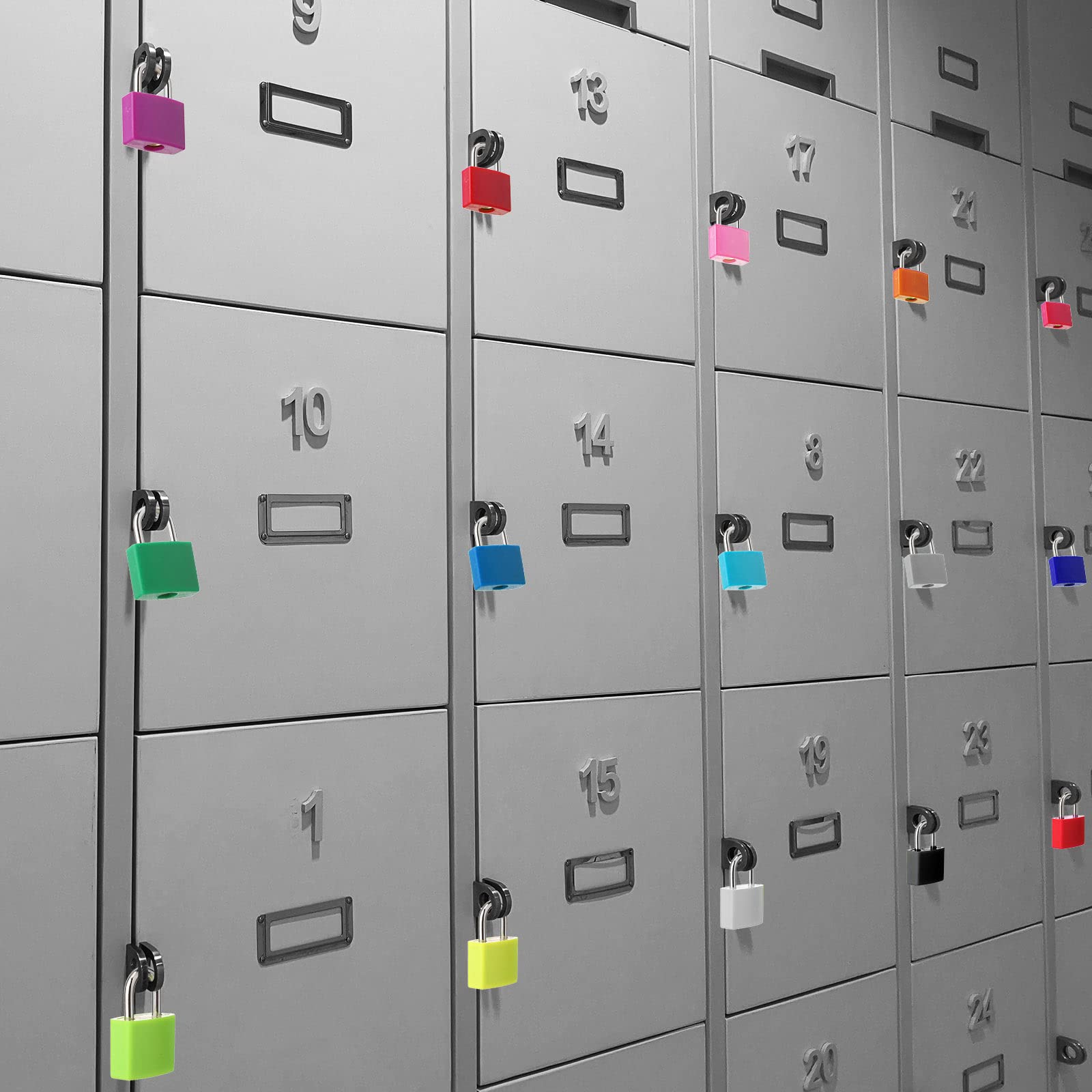 Photect Lucchetto per valigie con chiave, in metallo, con chiave, multicolore, piccolo, mini lucchetti per bagagli, per scuola, palestra, aule, giochi di abbinamento, viaggi (colori vivaci, 45 pezzi)