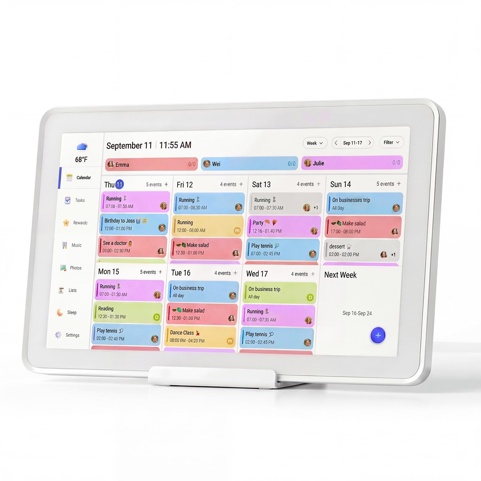 Mezed 21.5 Inch Digital Calendar, Touchscreen Wall‑Mount, White