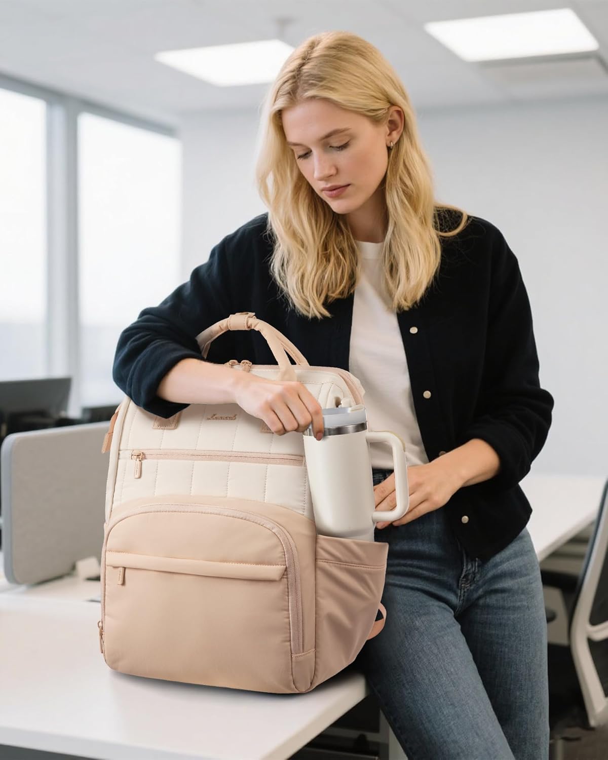 LOVEVOOK Puffer Backpack Purse for Women with 15.6 Inch Laptop Pocket, Nurse Teacher Work Bags for Gifts, Personal Item Travel Bag for College School, Cute Student Bookbag for Teen Girls Waterproof - Image 2