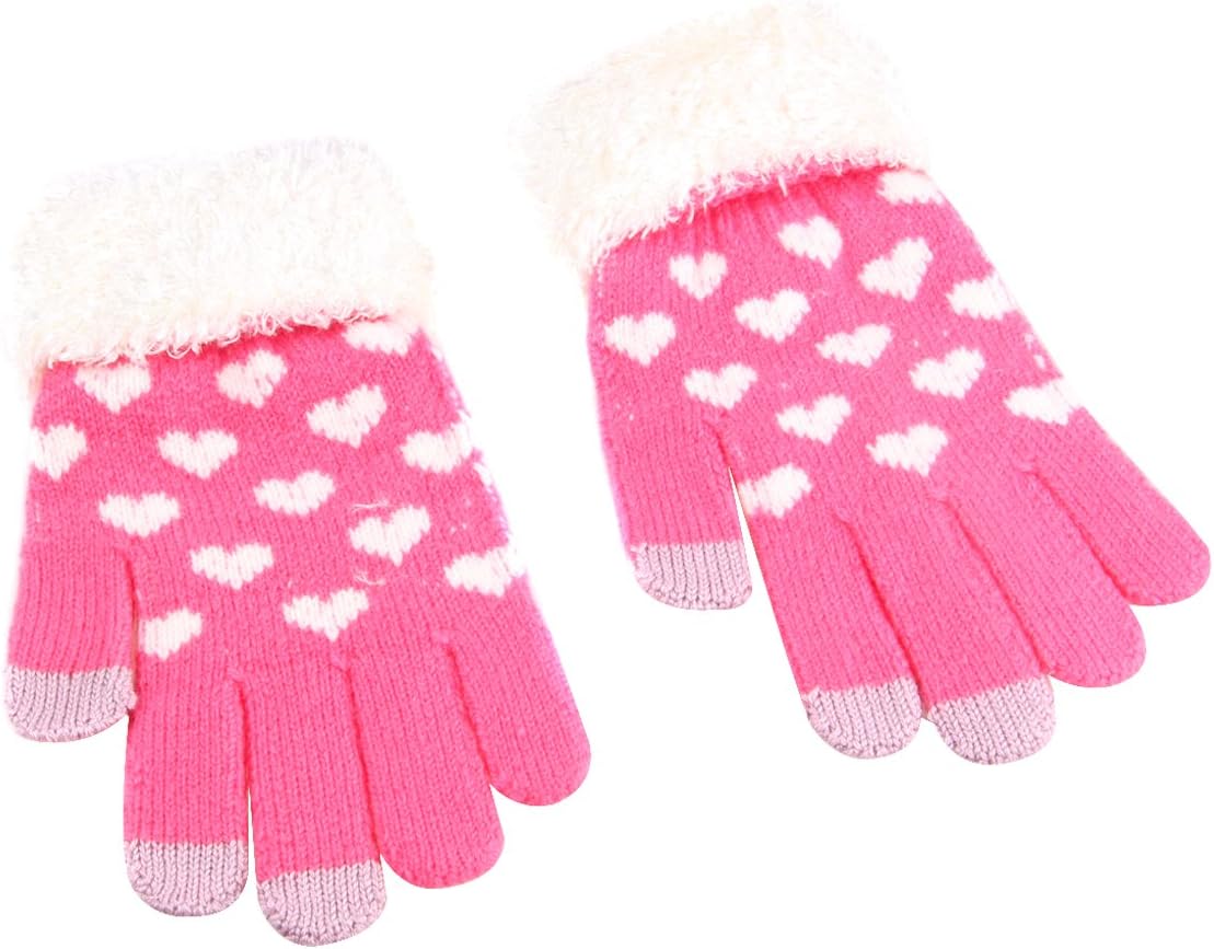 Sealike Winter Cute Heart Knit Fur Trim Touchscreen Touch Screen Gloves Texting Text Gloves for All Touchscreen Electronic Devices with a Stylus(Hot Pink)