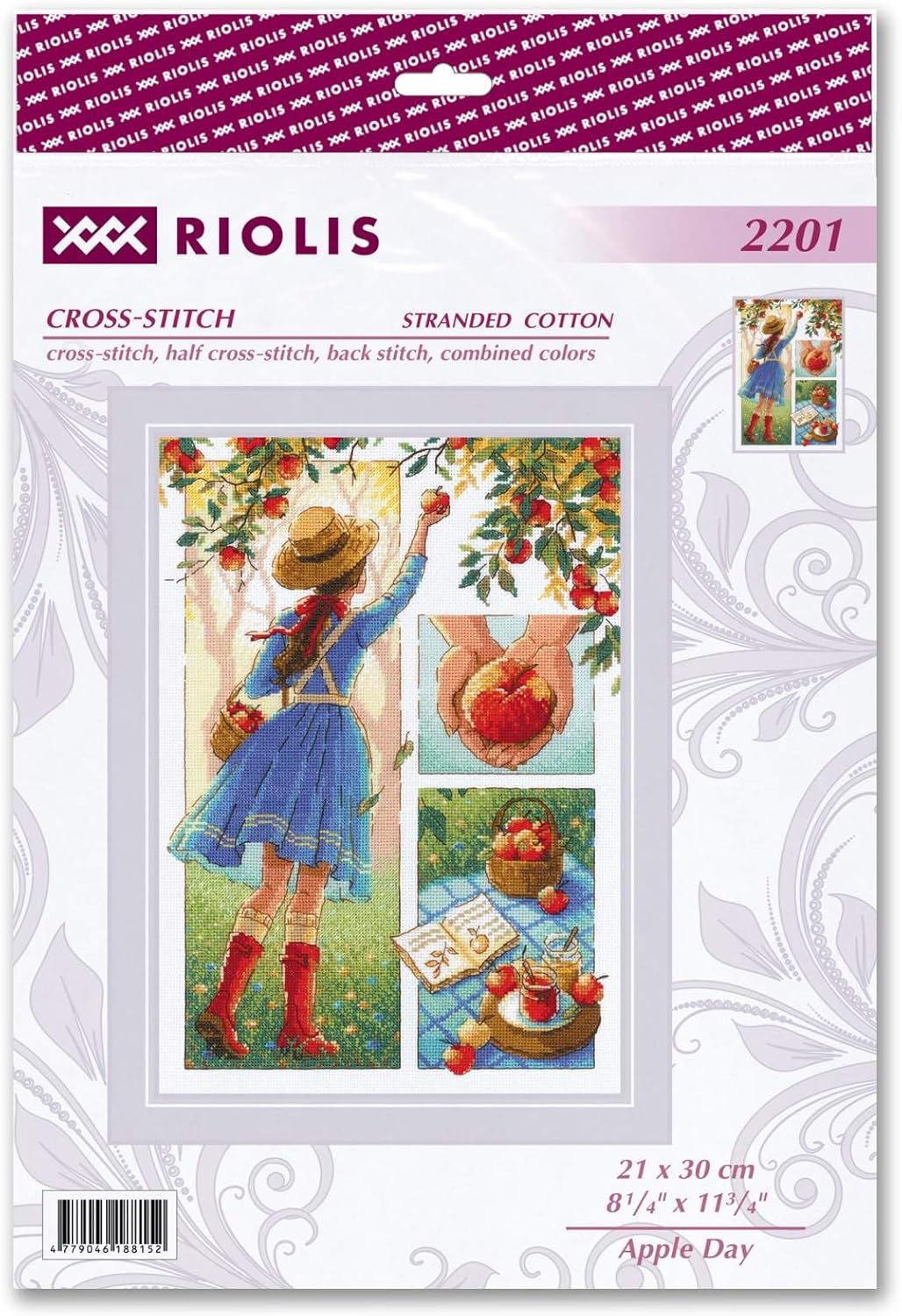 RIOLIS - Apple Day 2201, Cross Stitch Kits 8¼" x 11¾", Cross Stitch Kits for Beginners & Advanced, Crossstitching Kit Adult, Embroidery Counted Stitching Kit